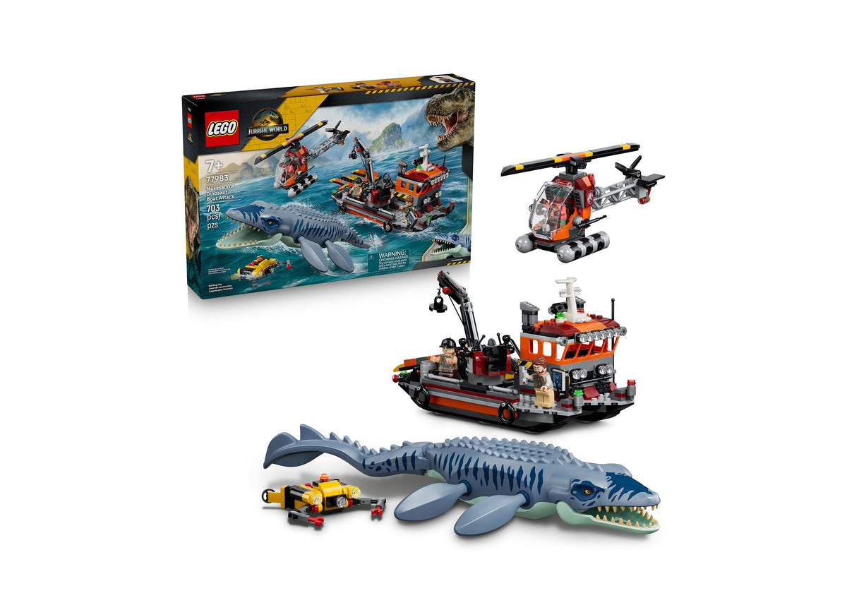 LEGO Jurassic World Mosasaurus Dinosaur Boat Attack 703-Piece Building Set